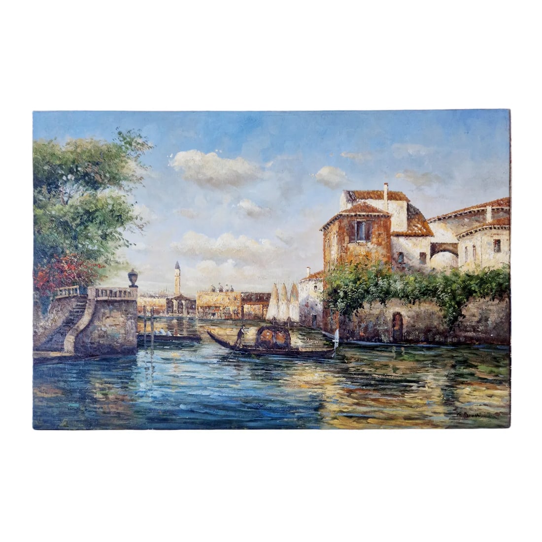 Mid-20th Century Signed C. Marriotti - Venetian Canal Scene With Gondola, Oil on Canvas (1 of 4)