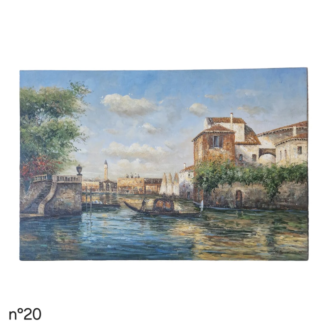 Mid-20th Century Signed C. Marriotti - Venetian Canal Scene With Gondola, Oil on Canvas - 2