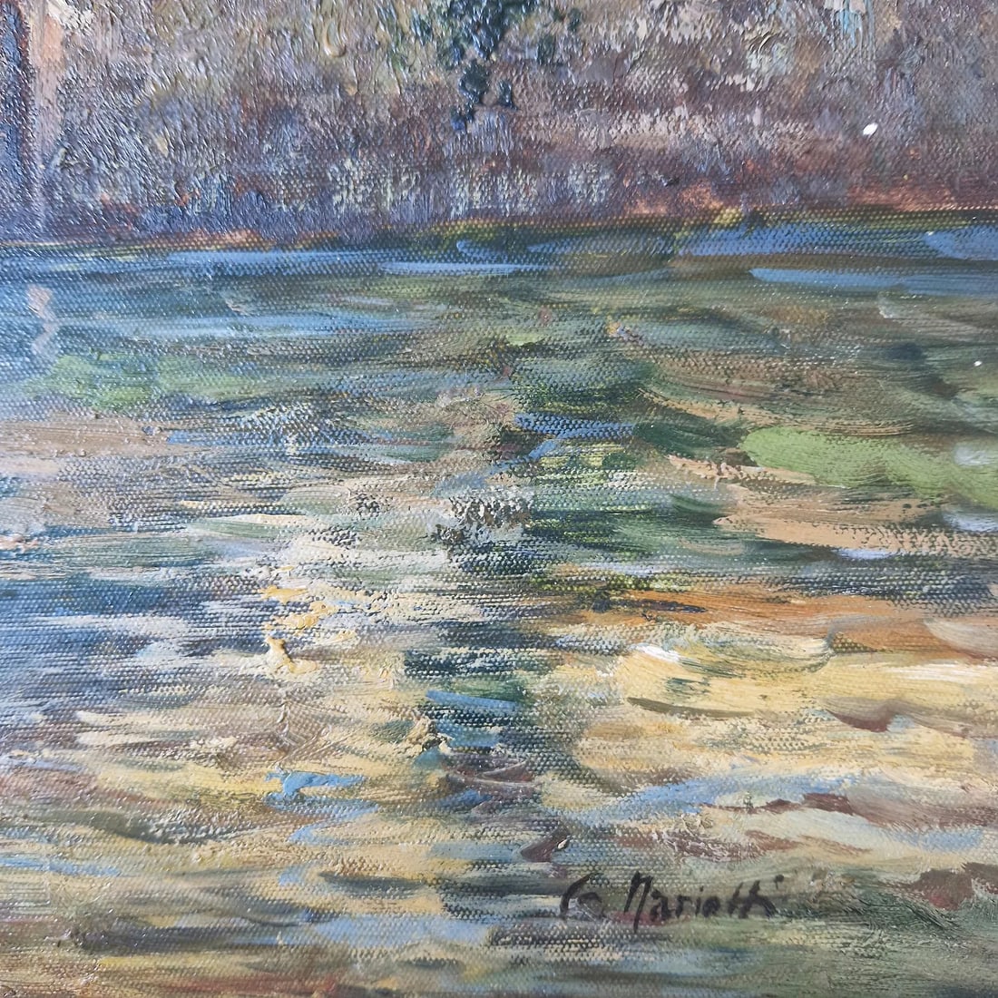 Mid-20th Century Signed C. Marriotti - Venetian Canal Scene With Gondola, Oil on Canvas - 3