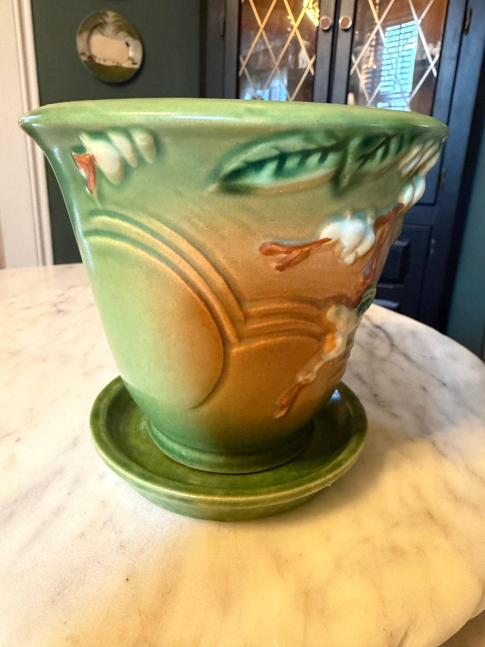 Roseville Snowberry Green 1947 Vintage Art Pottery Flower Pot Planter 1ps-5 - 3