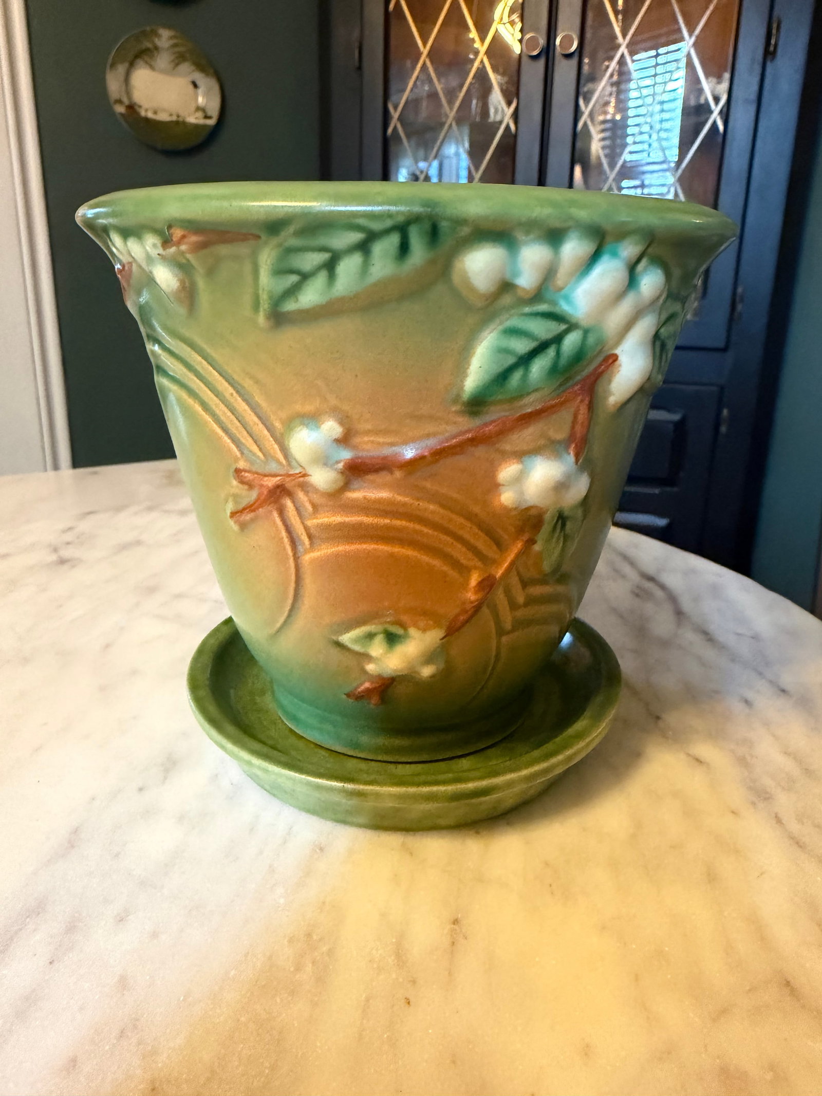Roseville Snowberry Green 1947 Vintage Art Pottery Flower Pot Planter 1ps-5 - 4