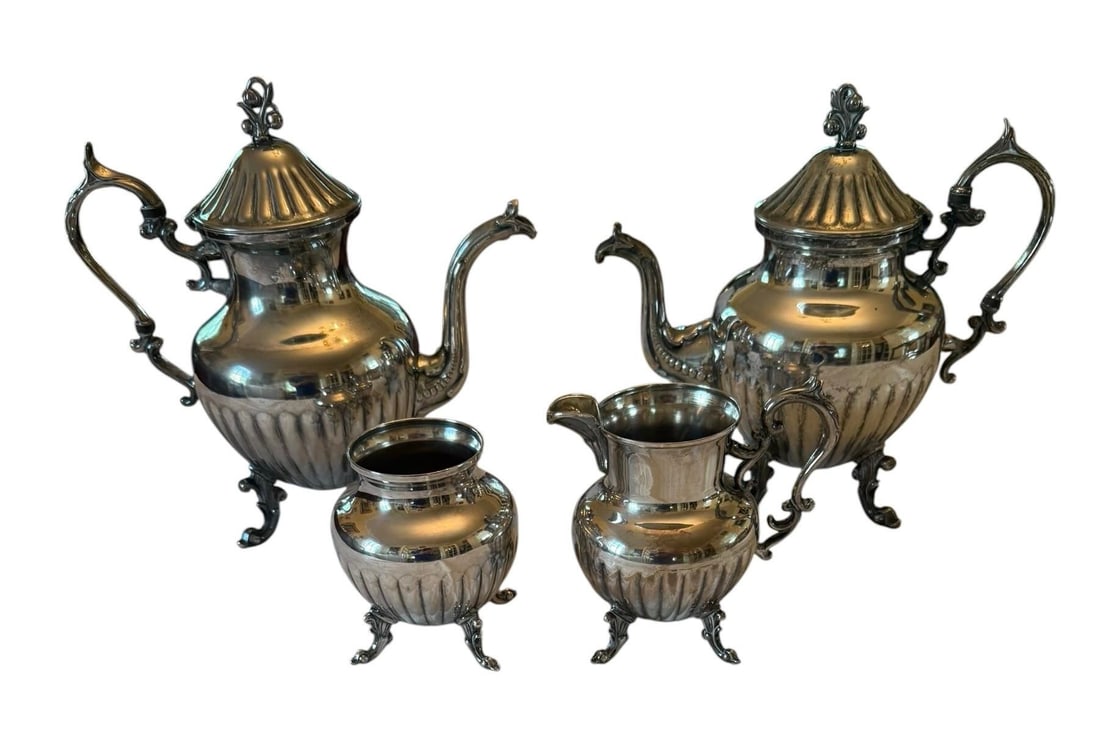 Mid 20th Century Birmingham Silver on Copper Coffee Tea Service With Sugar & Creamer - 4 Piece Set - 11