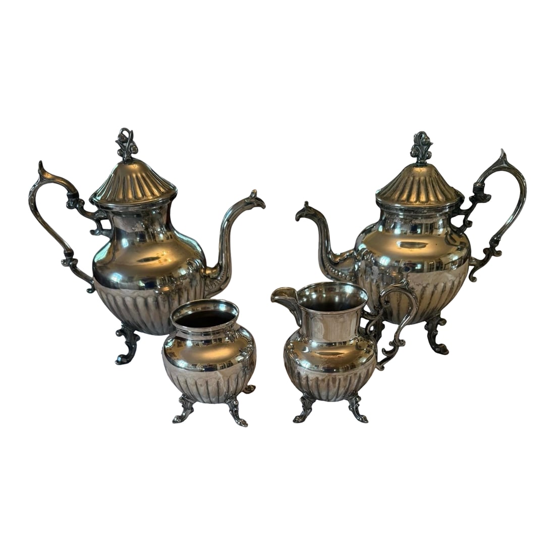 Mid 20th Century Birmingham Silver on Copper Coffee Tea Service With Sugar & Creamer - 4 Piece Set (1 of 12)