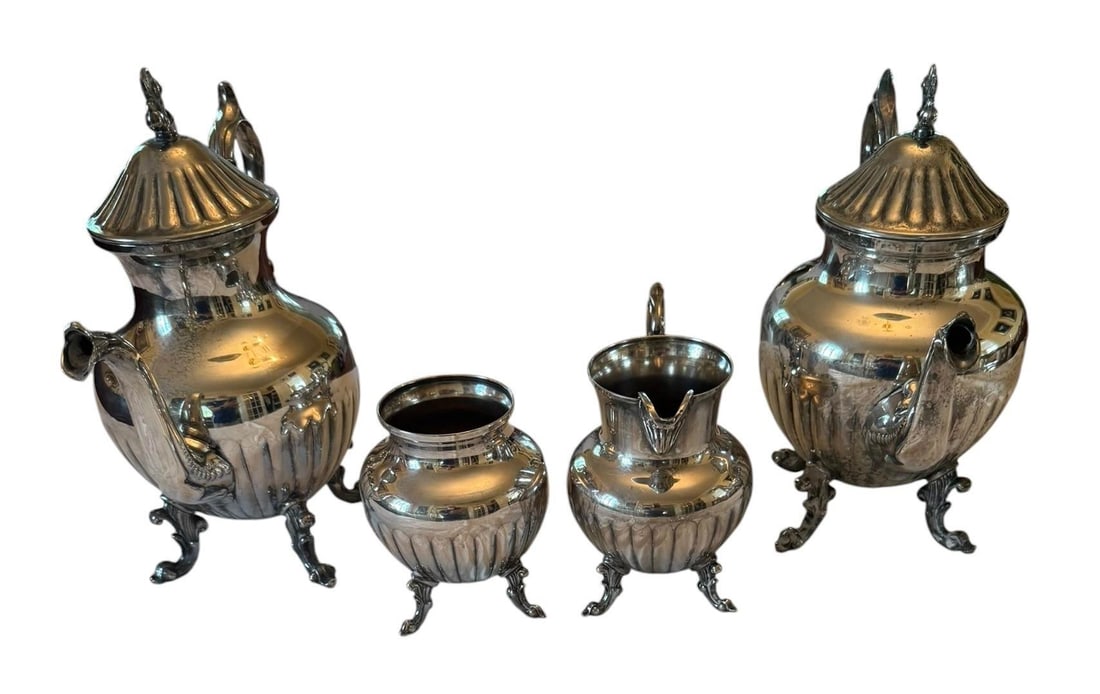 Mid 20th Century Birmingham Silver on Copper Coffee Tea Service With Sugar & Creamer - 4 Piece Set - 3