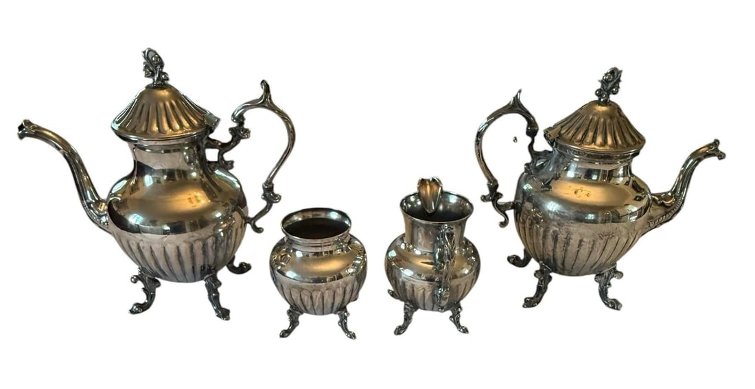 Mid 20th Century Birmingham Silver on Copper Coffee Tea Service With Sugar & Creamer - 4 Piece Set - 4