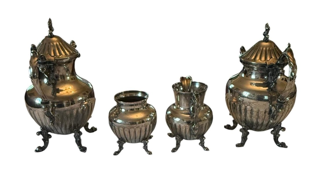 Mid 20th Century Birmingham Silver on Copper Coffee Tea Service With Sugar & Creamer - 4 Piece Set - 5