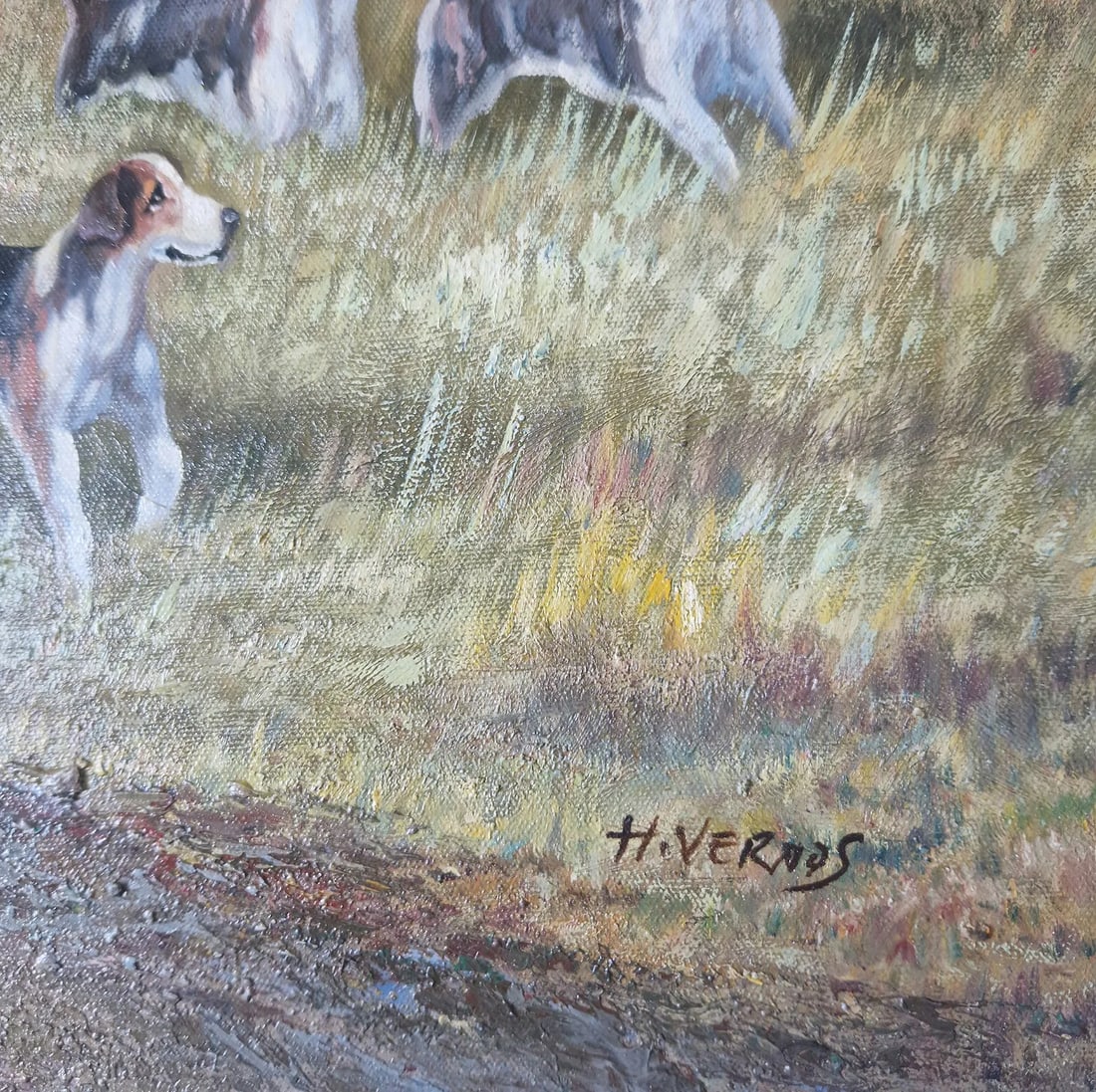 Mid-20th Century Signed H. Verdus - English Hunt Scene With Riders and Hounds, Oil on Canvas - 4