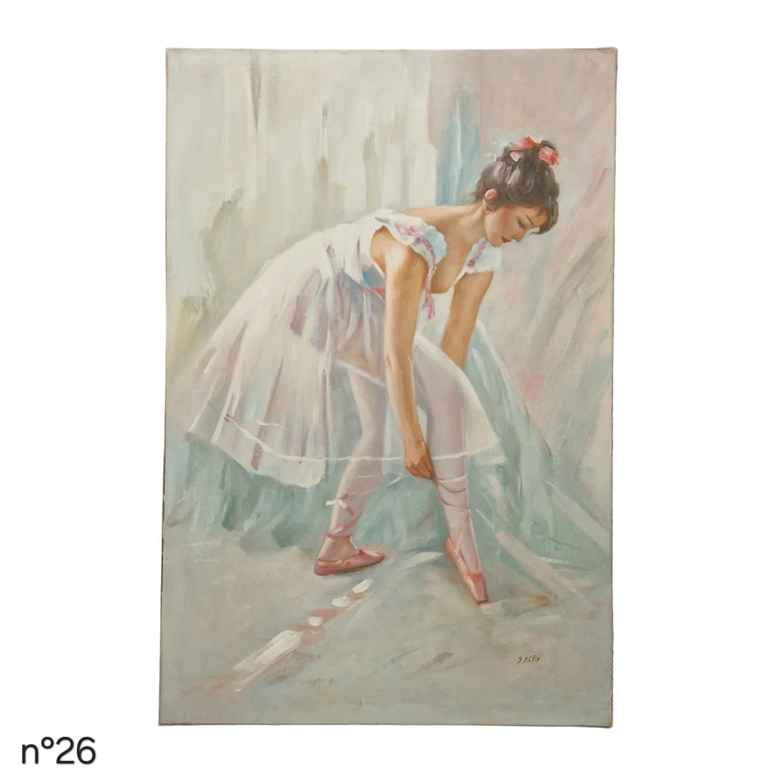 Mid-20th Century Signed S. Hills - Ballerina Adjusting Pointe Shoe, Oil on Canvas - 2