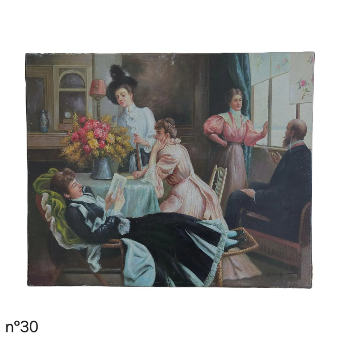 Mid-20th Century Signed H. Becker - Interior Genre Scene With Figures, Oil on Canvas - 2