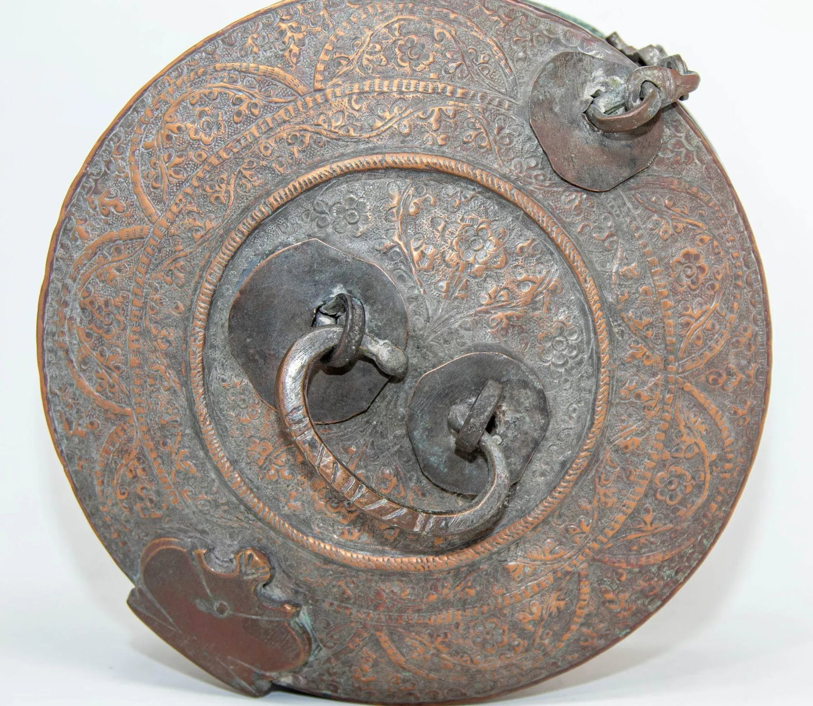 Antique South Asian Mughal Round Tinned Copper Box With Lid India 19th Century - 12