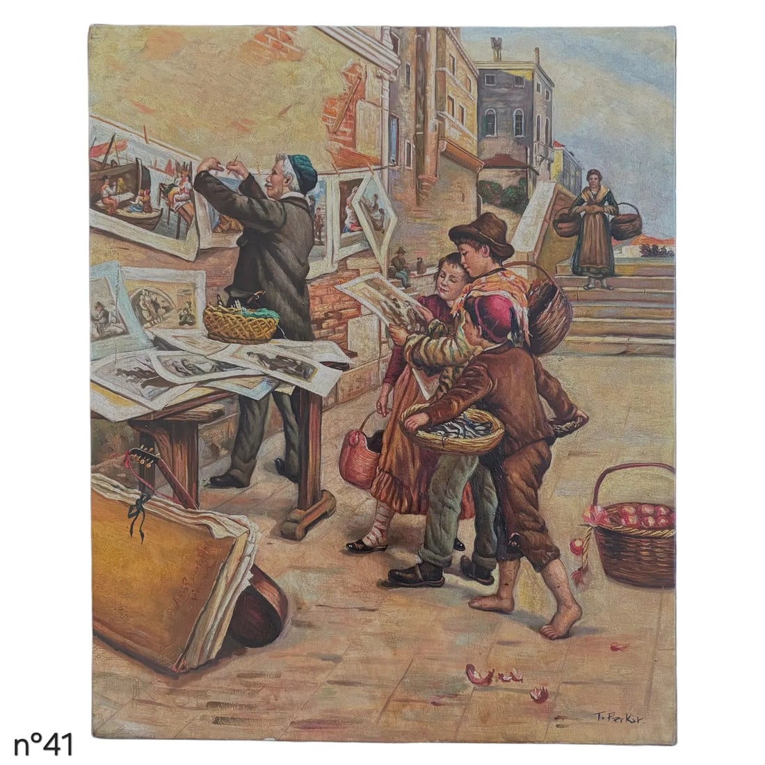 Mid-20th Century Signed T. Parker - Venetian Print Seller, Oil on Canvas - 2