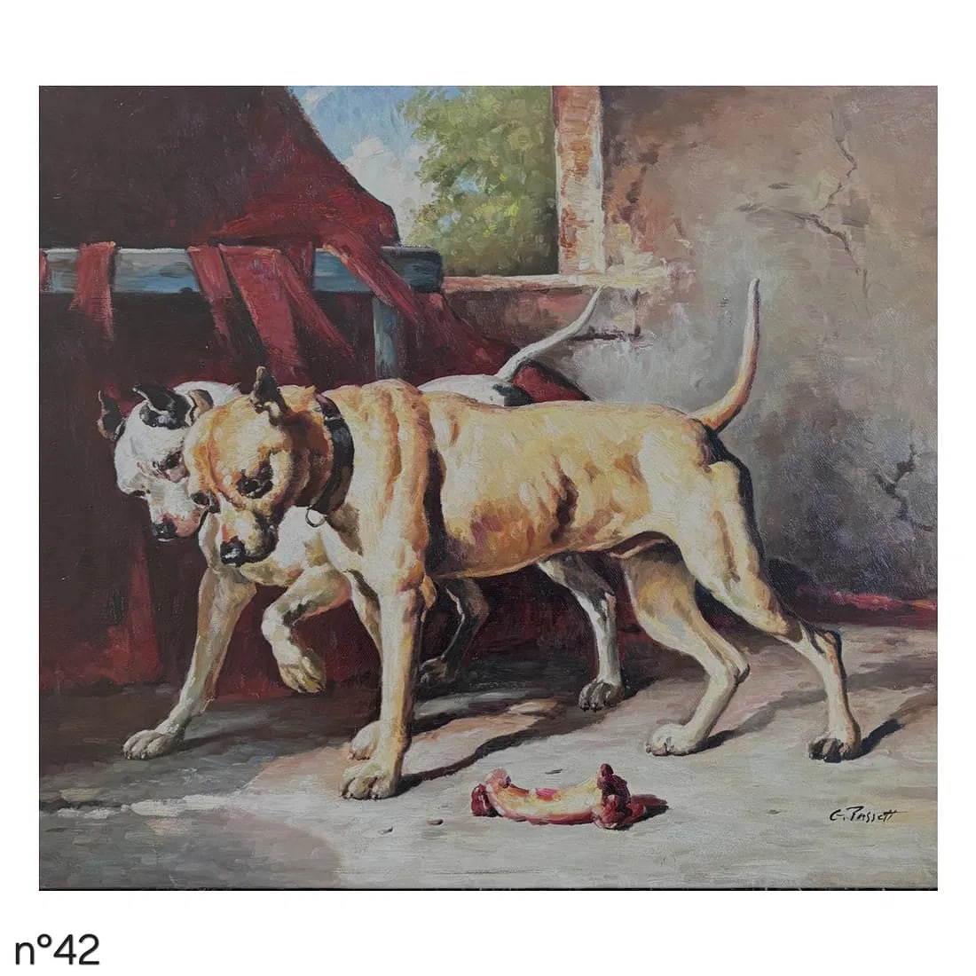 Mid-20th Century Signed C. Tassett - Two Dogs in an Interior, Oil on Canvas - 2