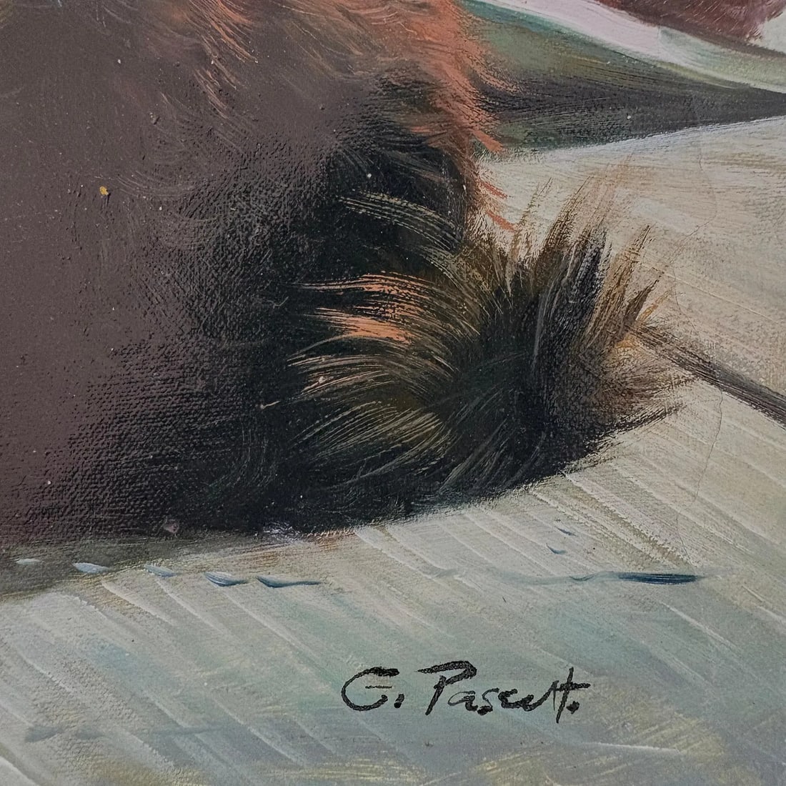 Mid-20th Century Signed G. Pascut - Two Kittens at Play, Oil on Canvas - 3