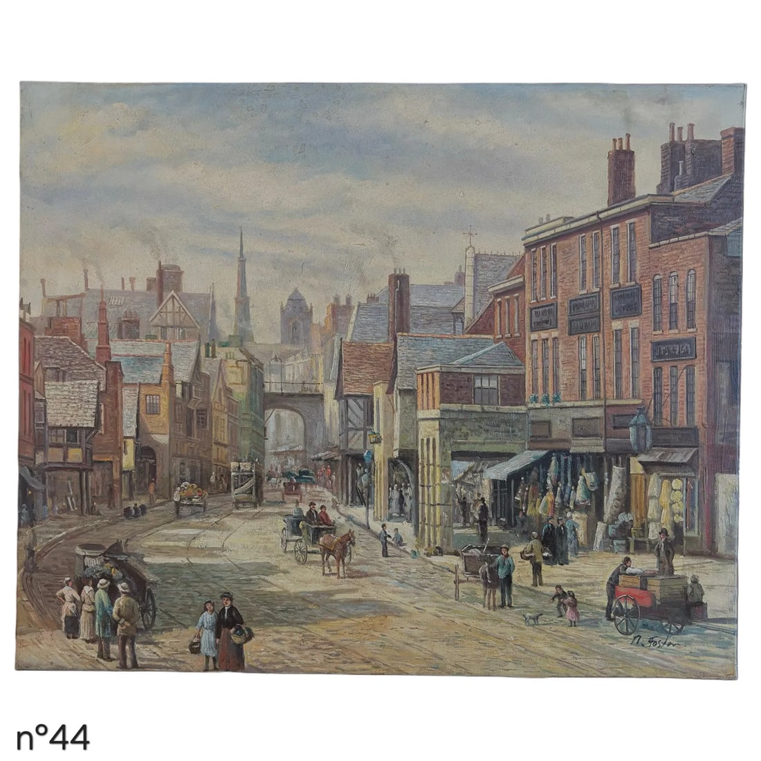 Late 20th Century Signed R. Foster - Victorian Street Market Scene, Oil on Canvas - 2