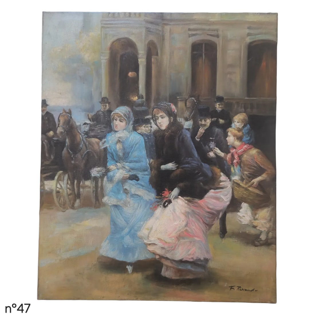 Mid-20th Century Signed F. Renard - Elegant Street Scene, Oil on Canvas - 2