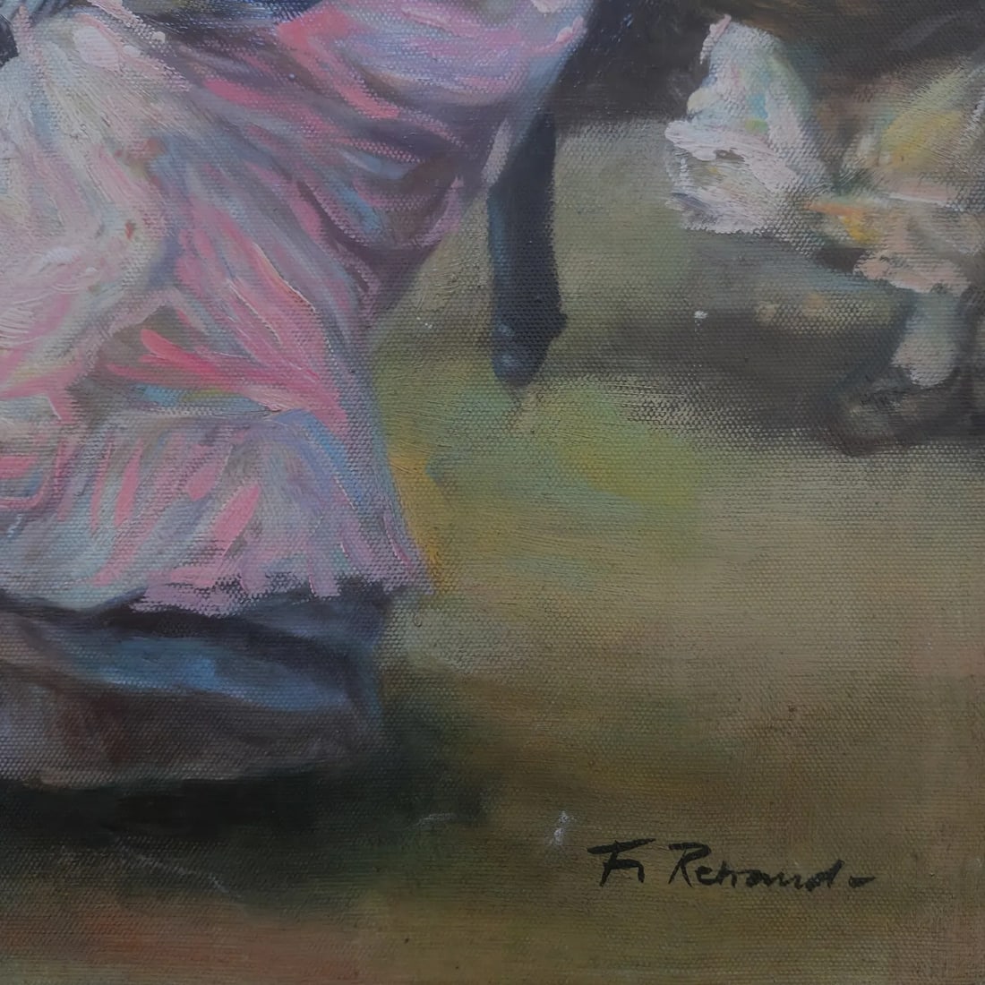 Mid-20th Century Signed F. Renard - Elegant Street Scene, Oil on Canvas - 3