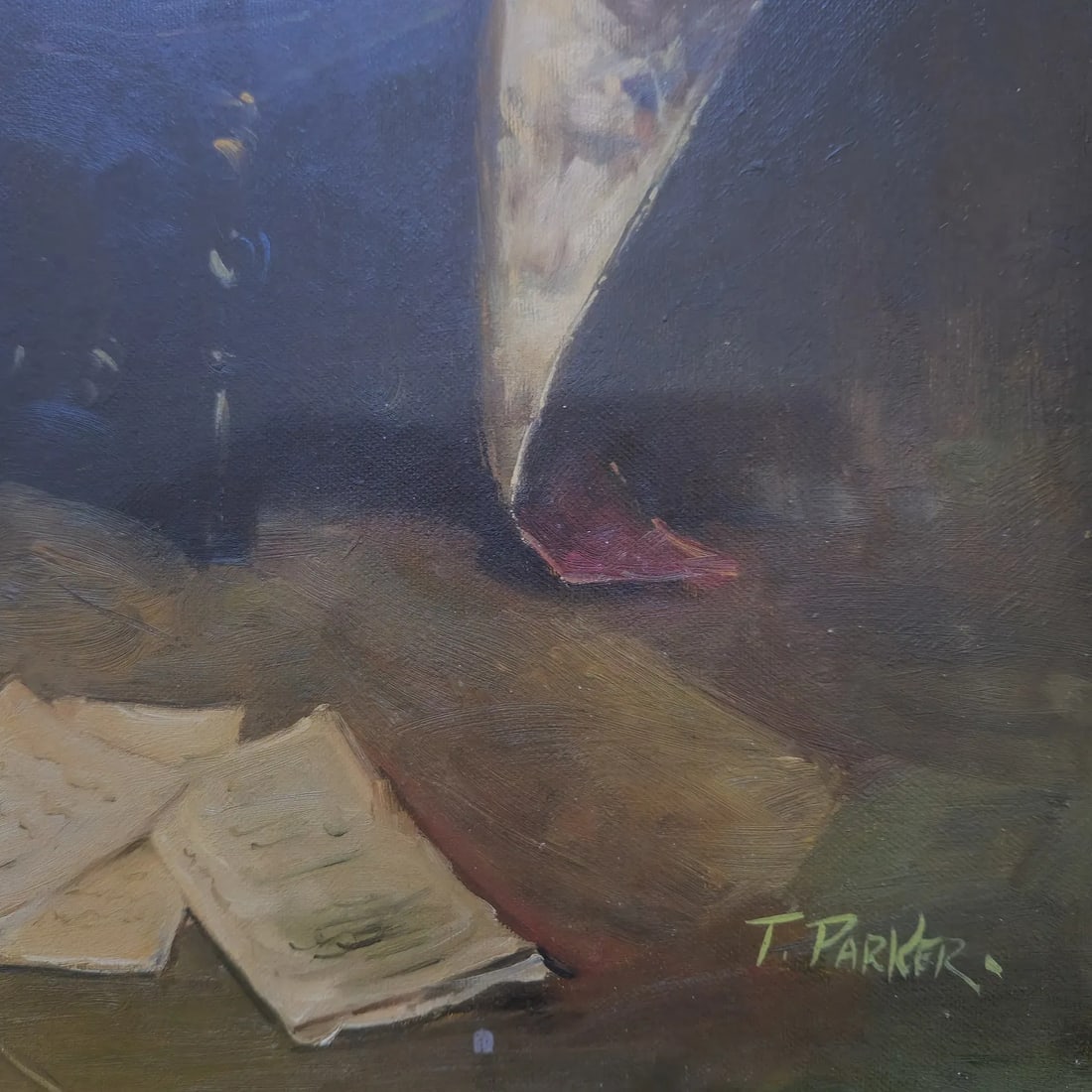 Mid-20th Century Signed T. Parker - Seated Musician With Lute, Oil on Canvas - 5
