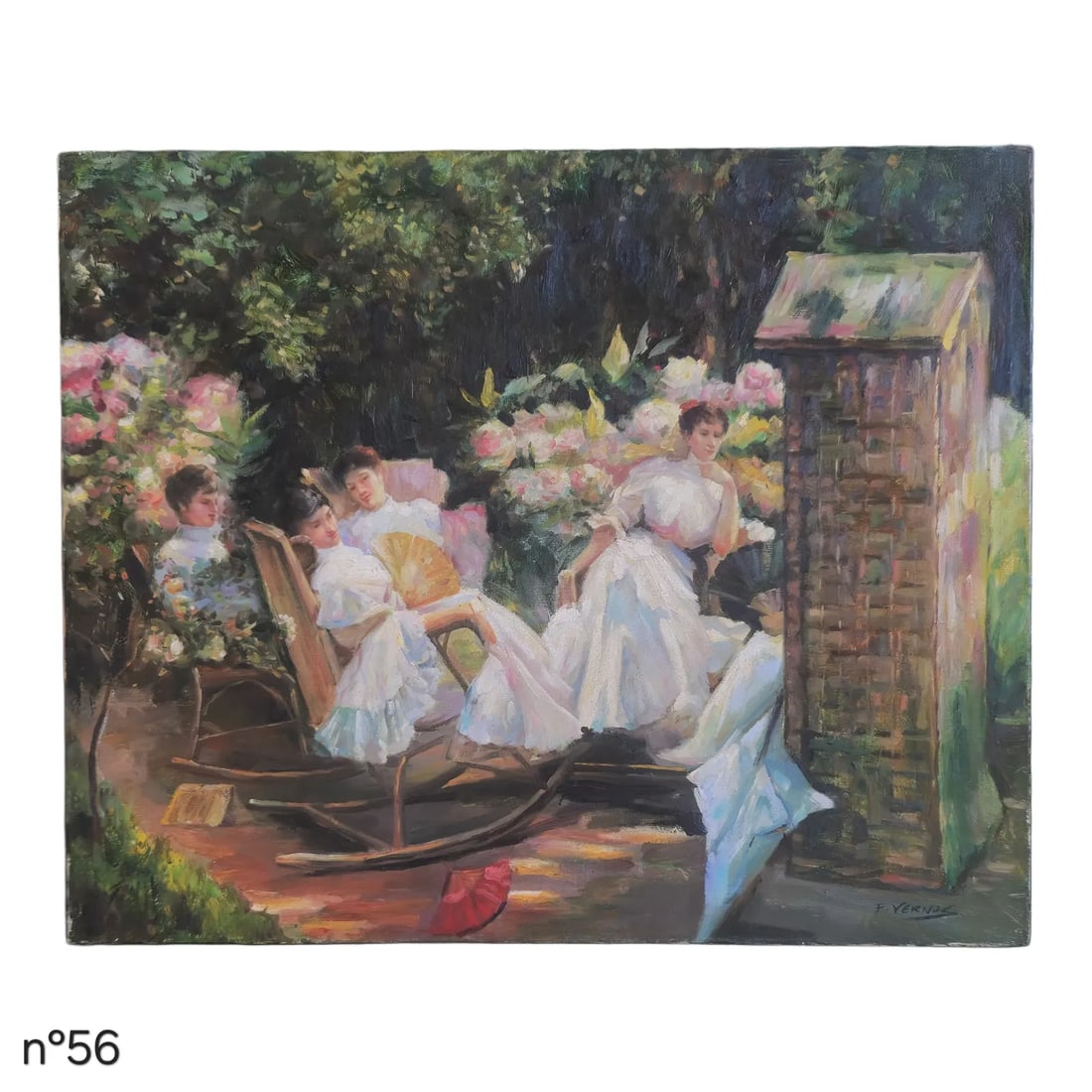 Mid-20th Century Signed F. Verne - Ladies in a Garden, Oil on Canvas - 2