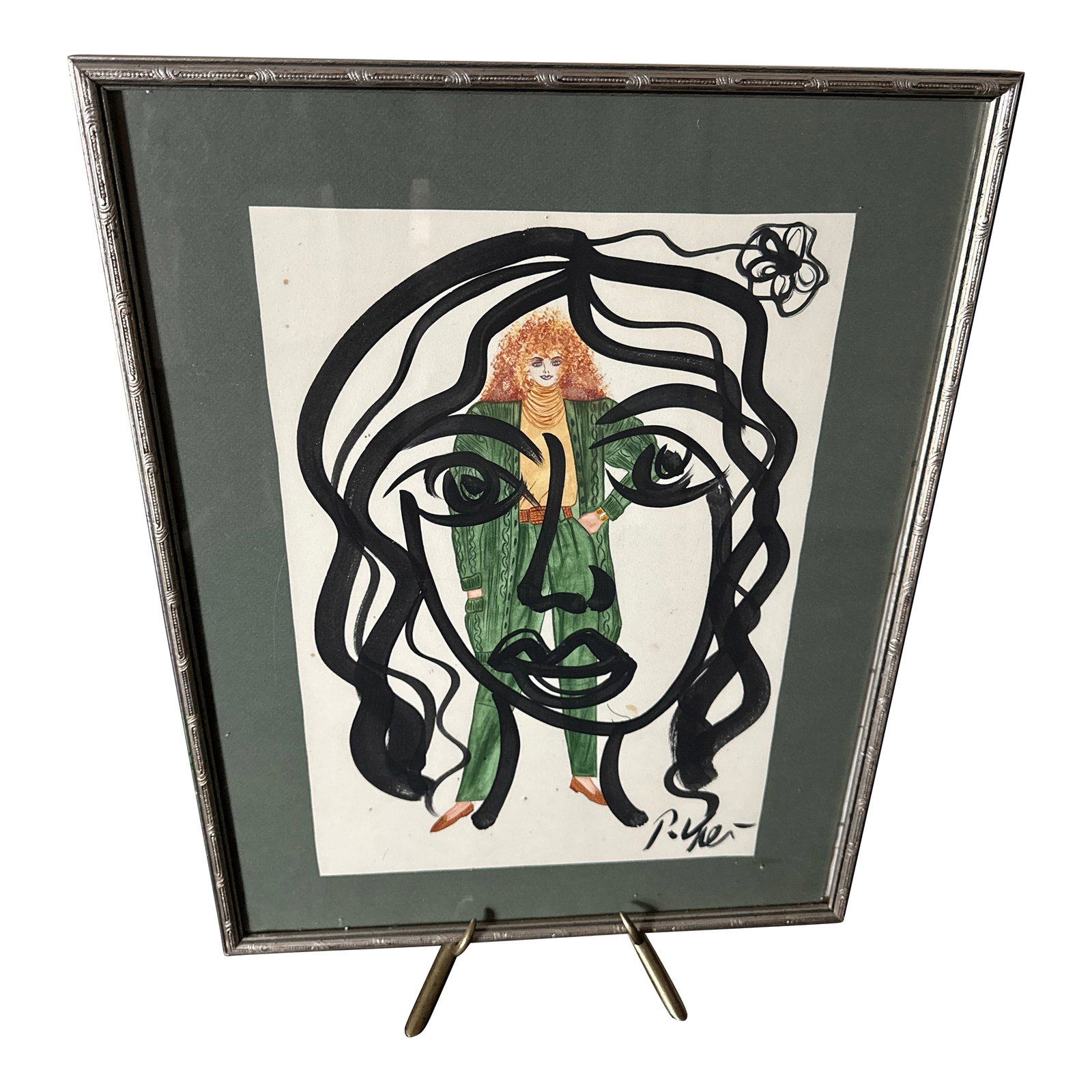 1970s Original Peter Robert Keil Fashion Painting: Fantastic original Painting by Peter Robert Keil. This piece depicts a cubist profile over a print of a woman fashion sketch. Truly a unique bold interesting piece by Keil. COA on back guaranteed