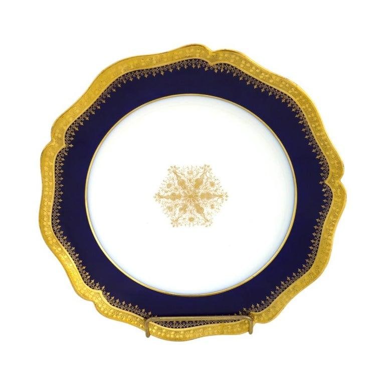 Ten French Limoges Cobalt Blue Porcelain Soup Bowls With Gold Trim C1900 - 2