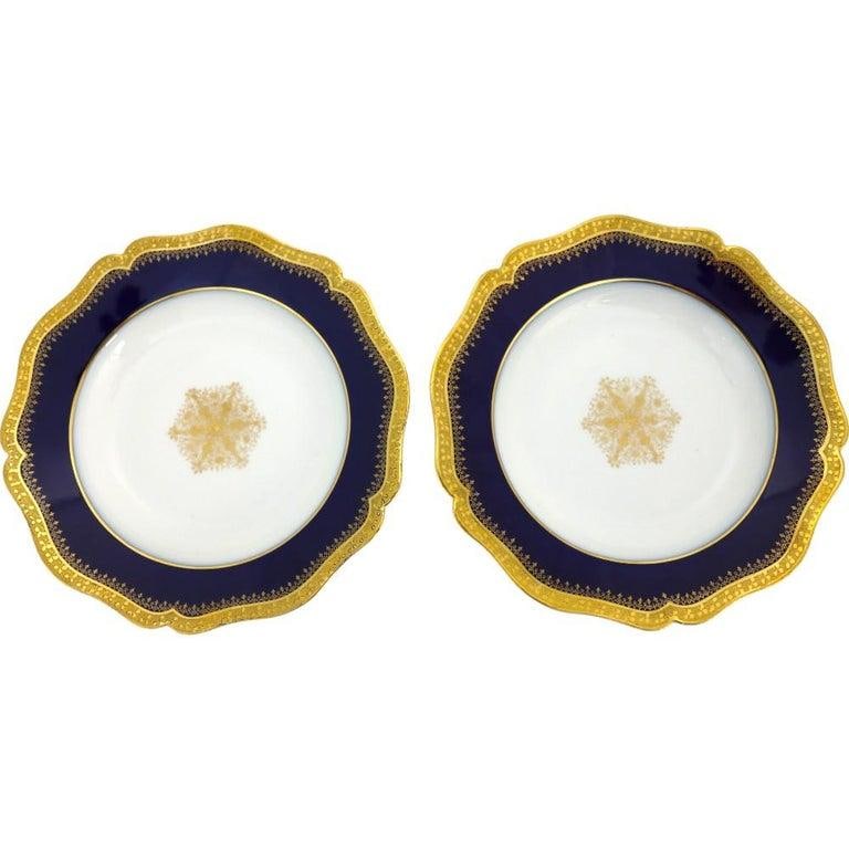 Ten French Limoges Cobalt Blue Porcelain Soup Bowls With Gold Trim C1900 - 7