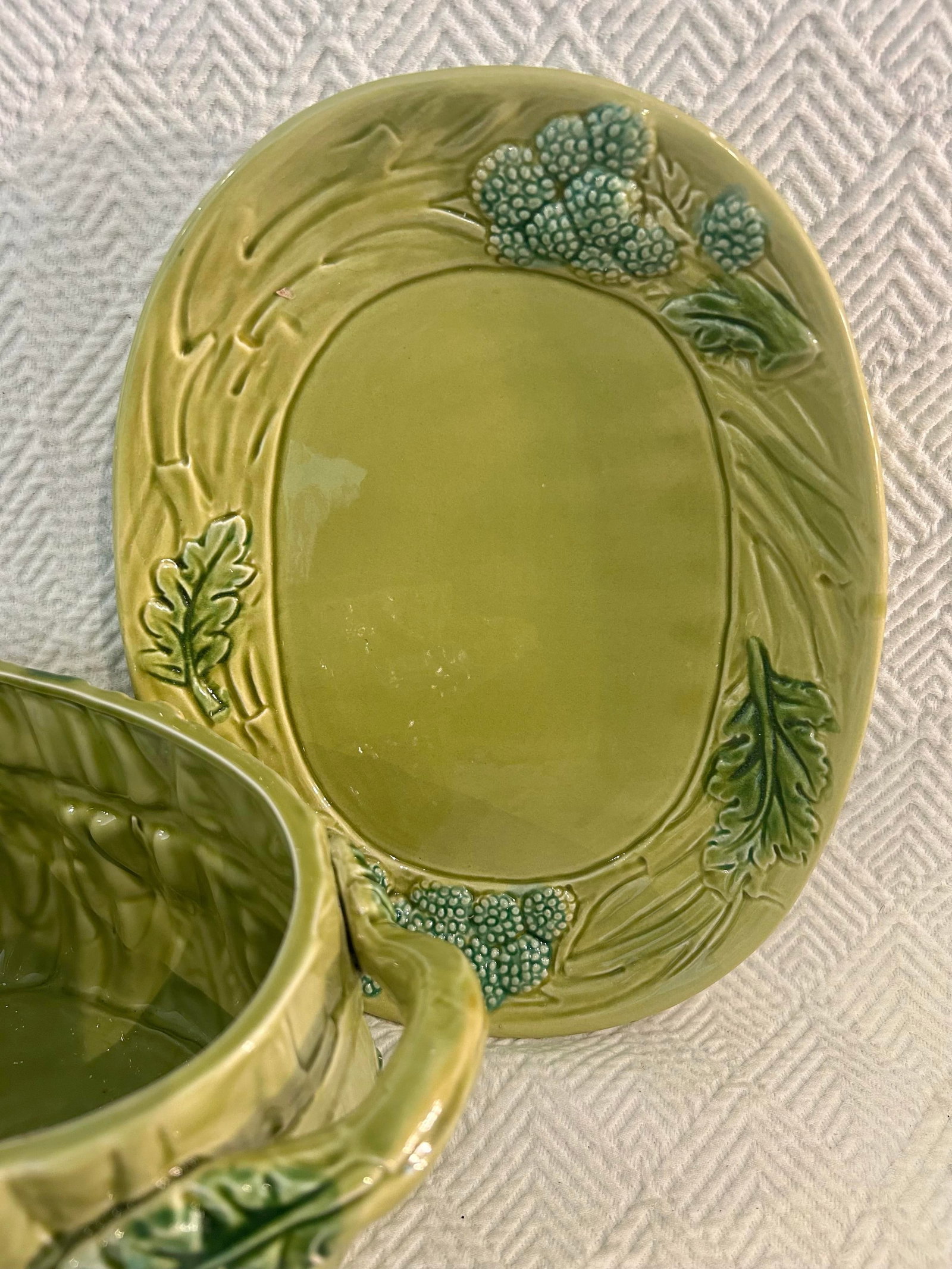 Vintage Portuguese Majolica Broccoli Tureen With Original Ladle & Underplate - 11