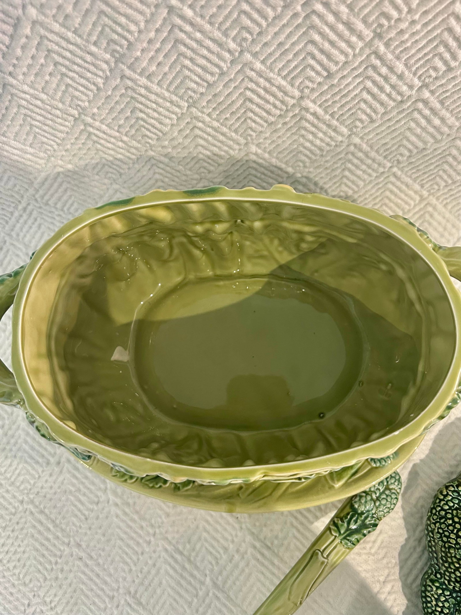 Vintage Portuguese Majolica Broccoli Tureen With Original Ladle & Underplate - 12