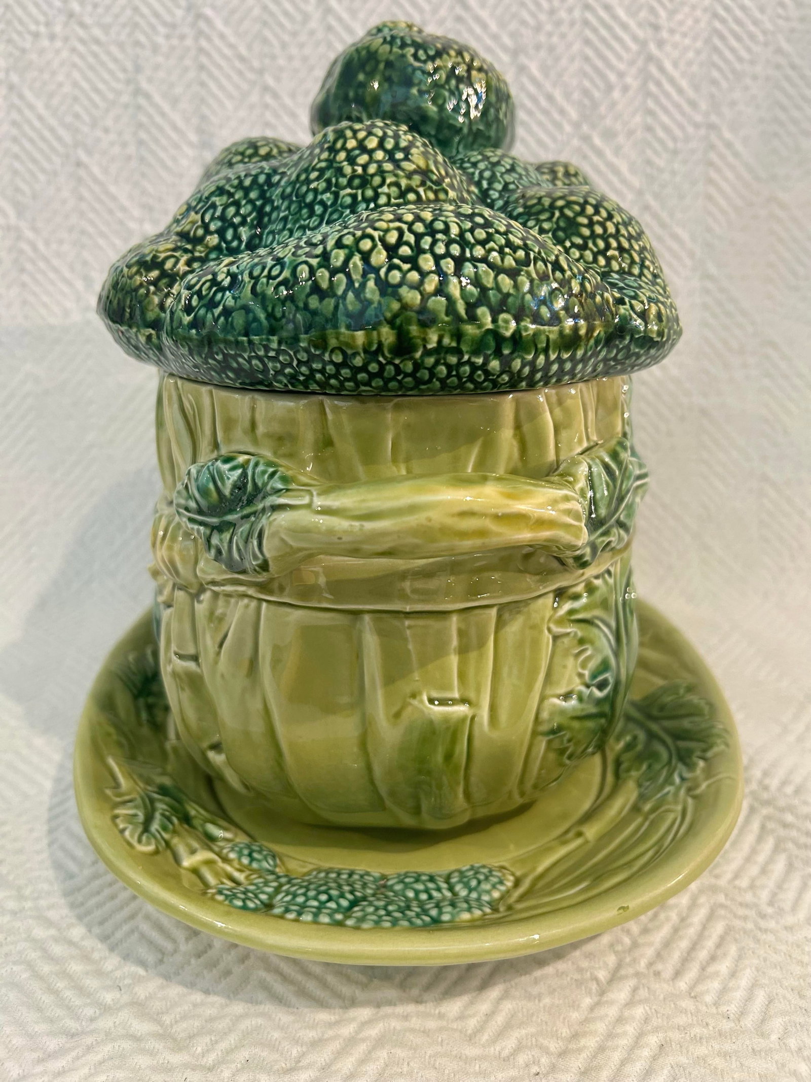 Vintage Portuguese Majolica Broccoli Tureen With Original Ladle & Underplate - 5