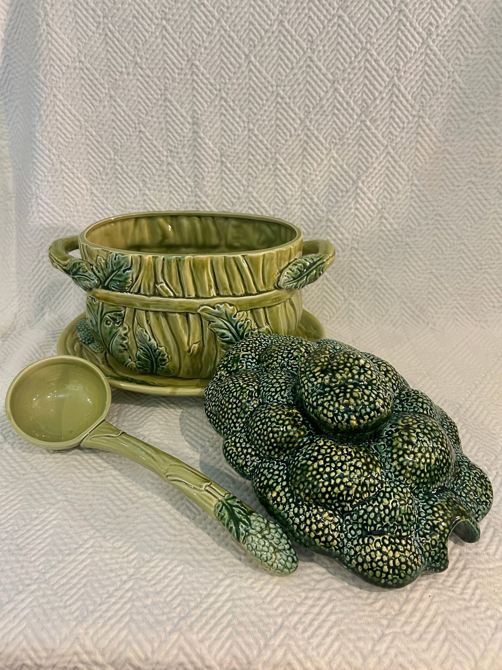 Vintage Portuguese Majolica Broccoli Tureen With Original Ladle & Underplate - 6