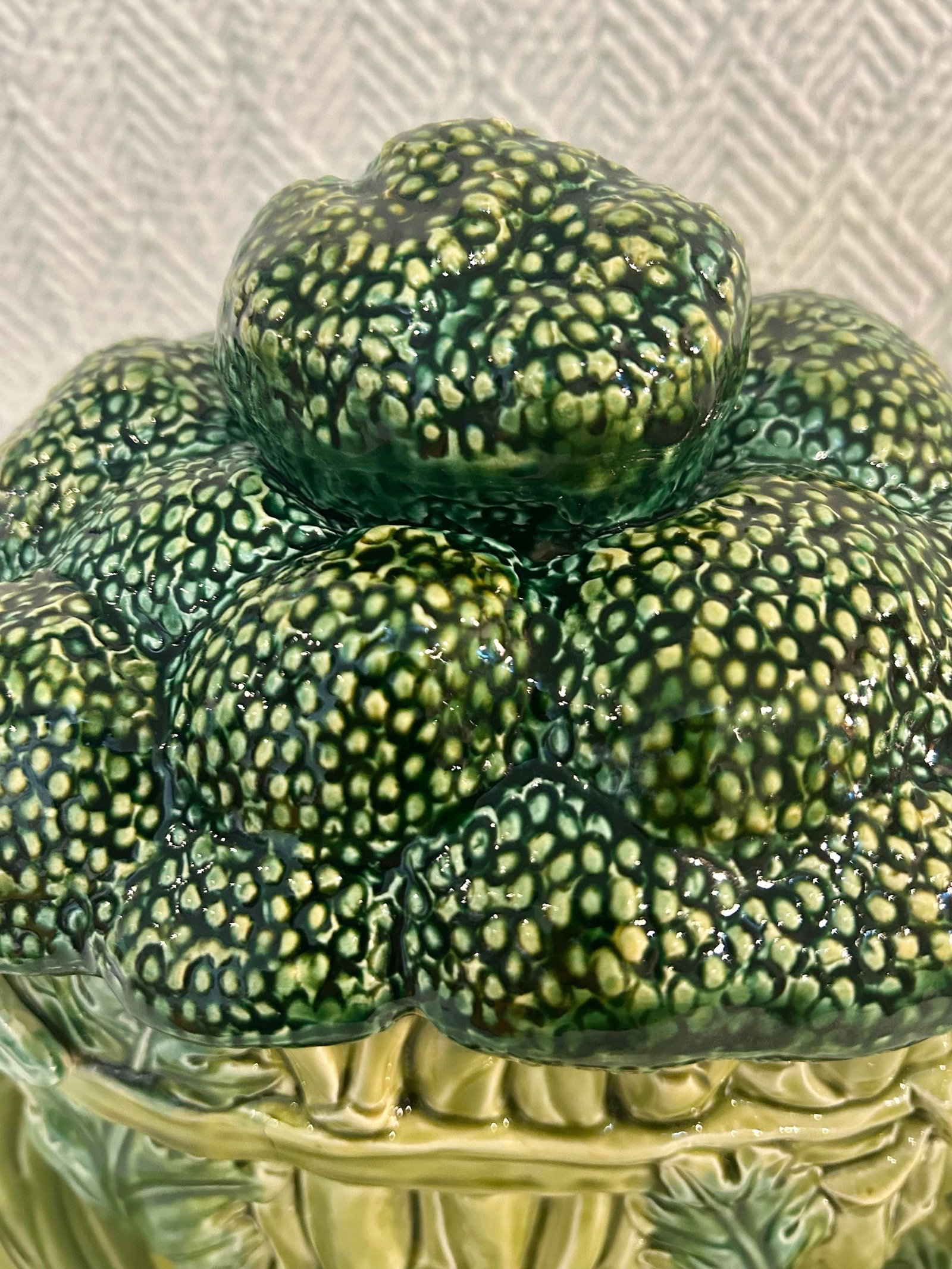 Vintage Portuguese Majolica Broccoli Tureen With Original Ladle & Underplate - 7