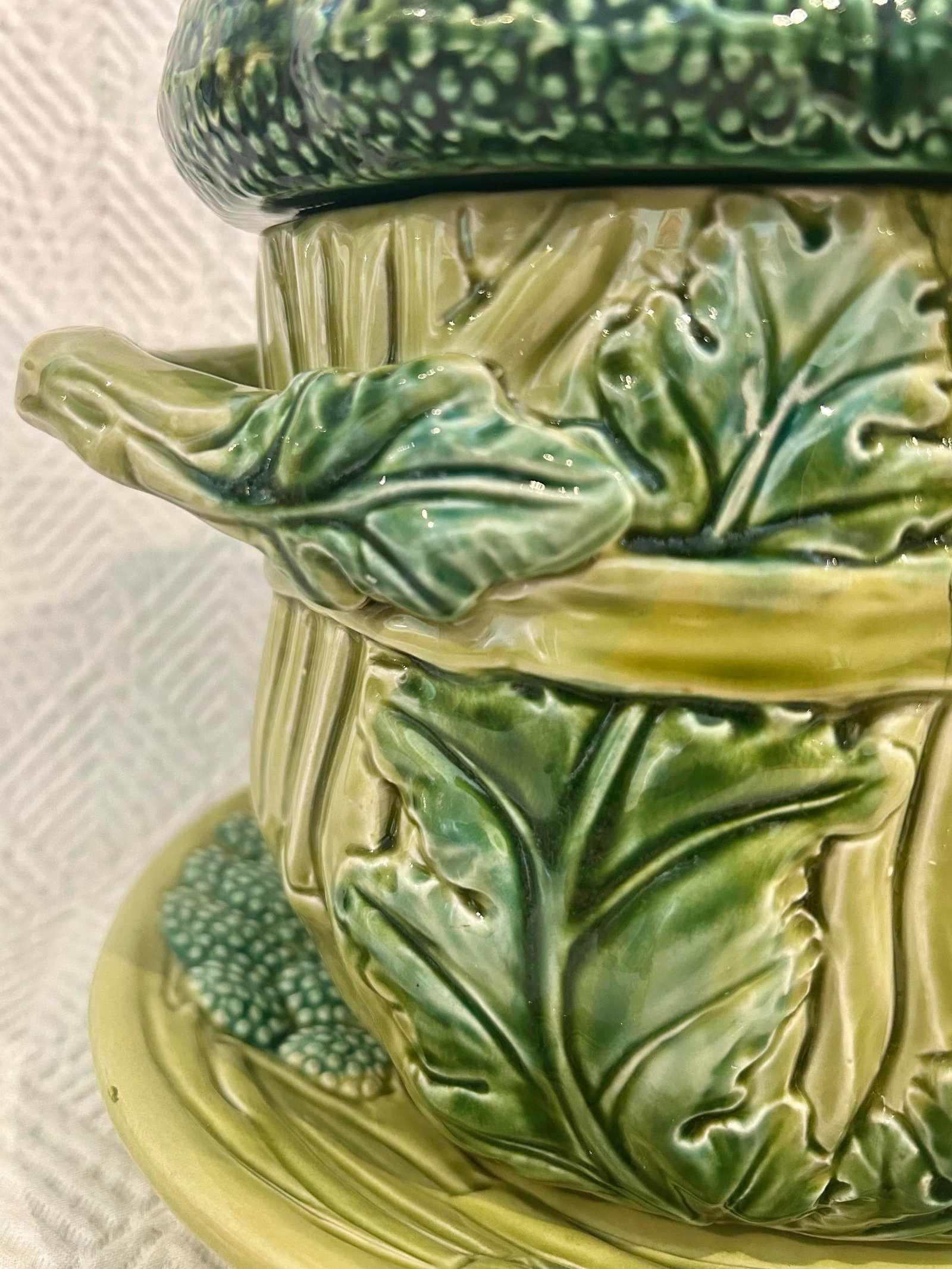 Vintage Portuguese Majolica Broccoli Tureen With Original Ladle & Underplate - 8
