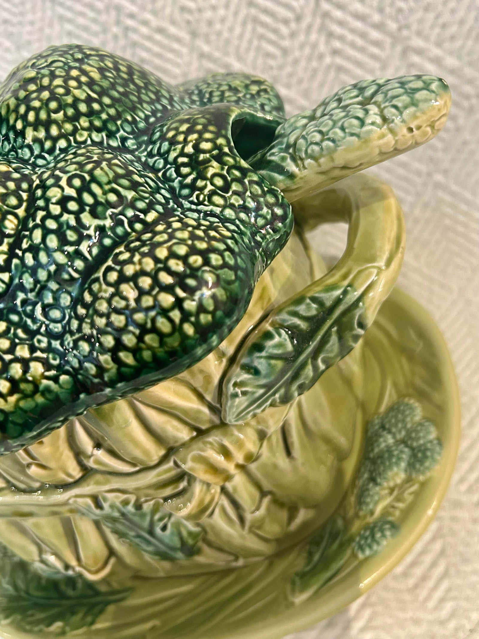 Vintage Portuguese Majolica Broccoli Tureen With Original Ladle & Underplate - 9