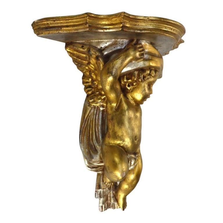 Vintage Niccolini Italia Gilt Wood Cherub Wall Sconce Signed C1950 - 5