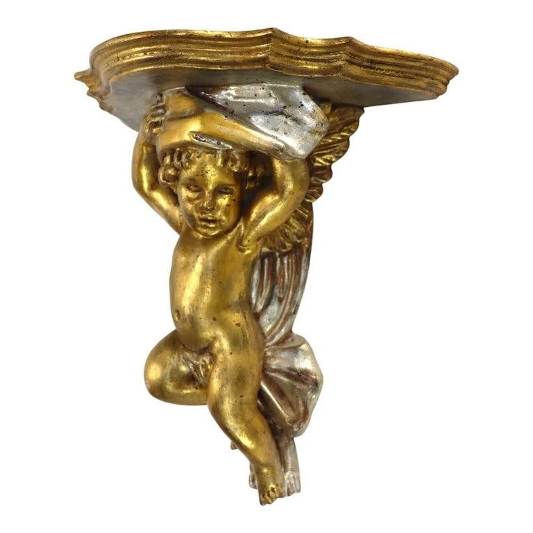 Vintage Niccolini Italia Gilt Wood Cherub Wall Sconce Signed C1950 - 7