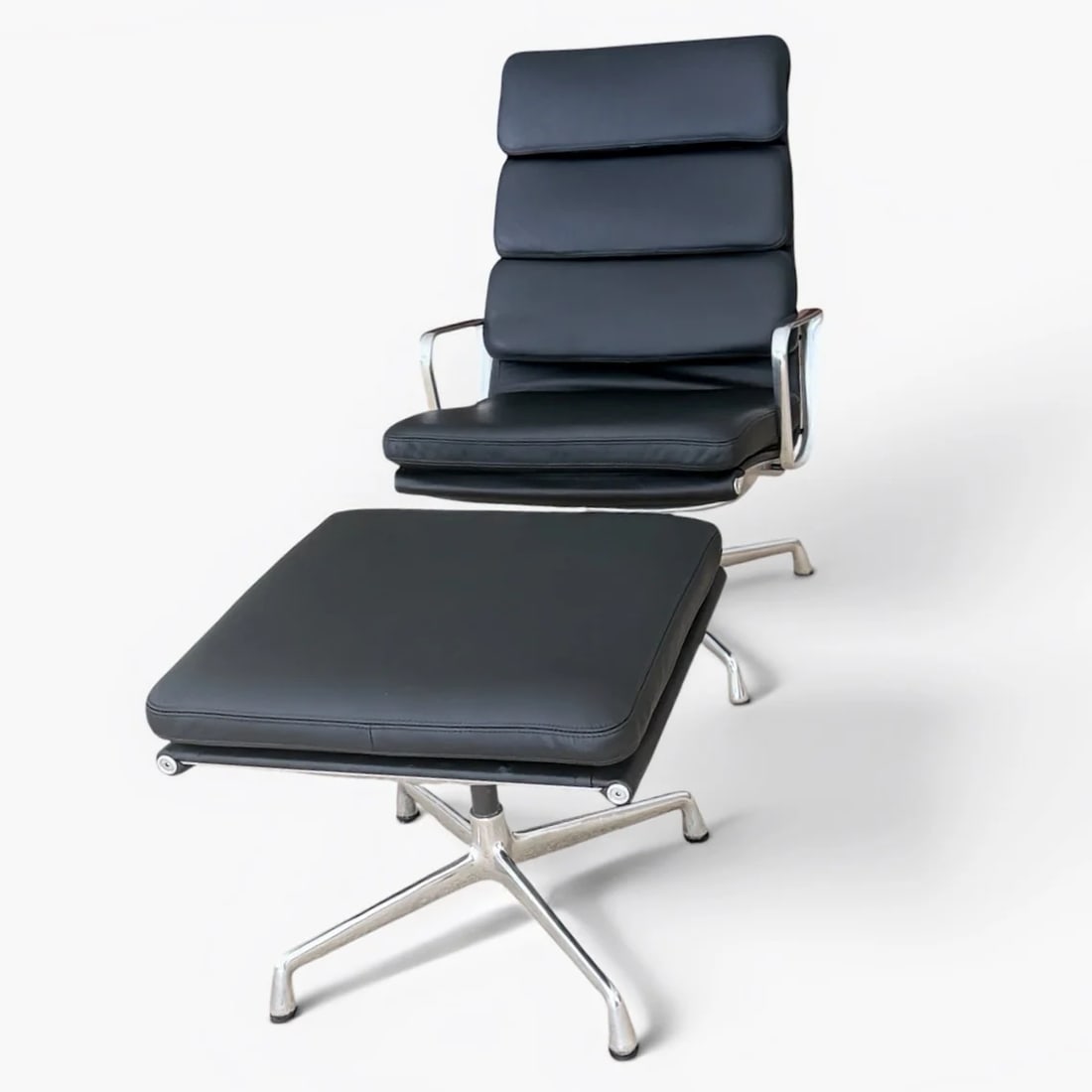Eames Soft Pad Lounge Chair and Ottoman by Herman Miller - Black Leather - 10