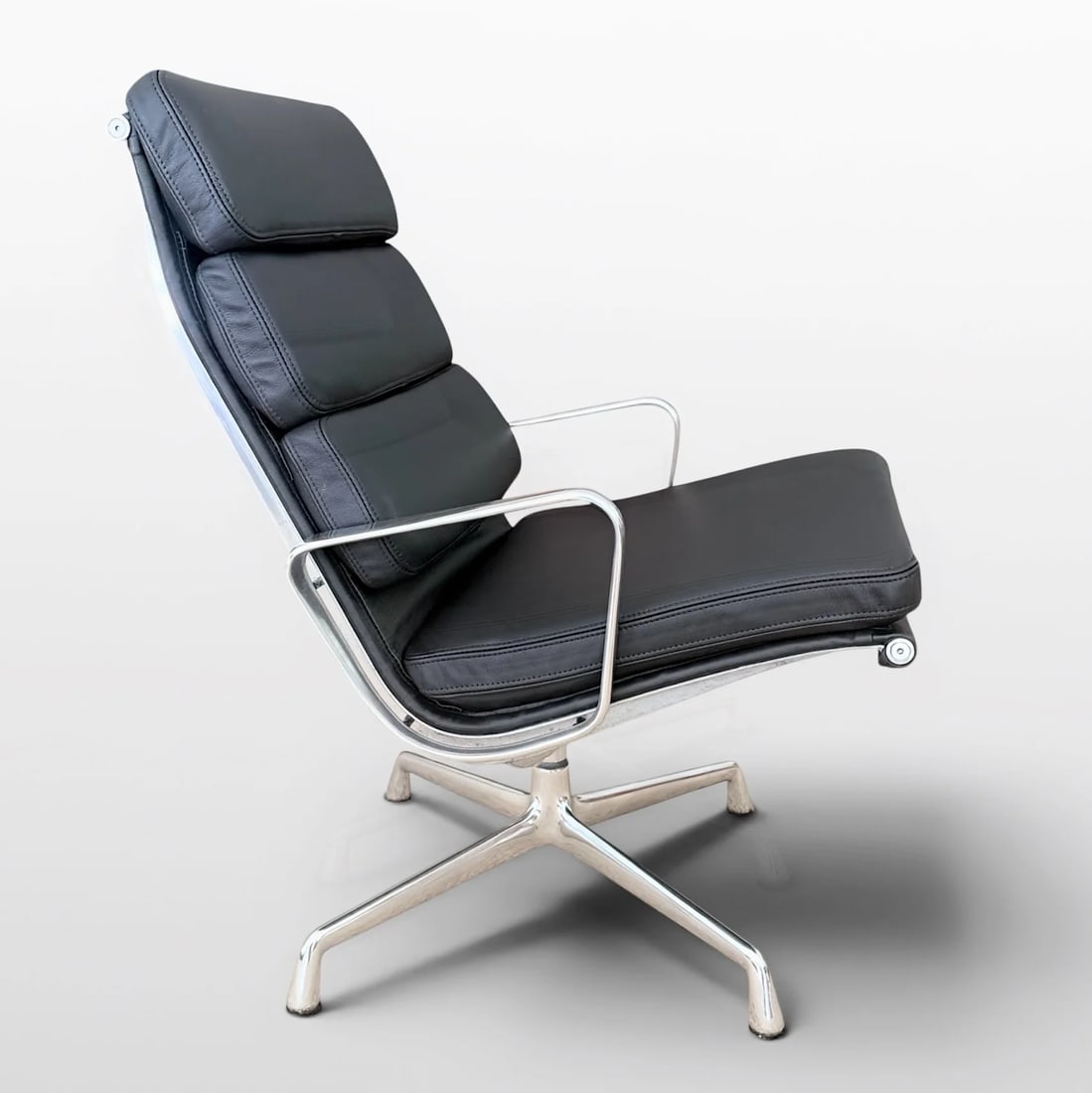 Eames Soft Pad Lounge Chair and Ottoman by Herman Miller - Black Leather - 2