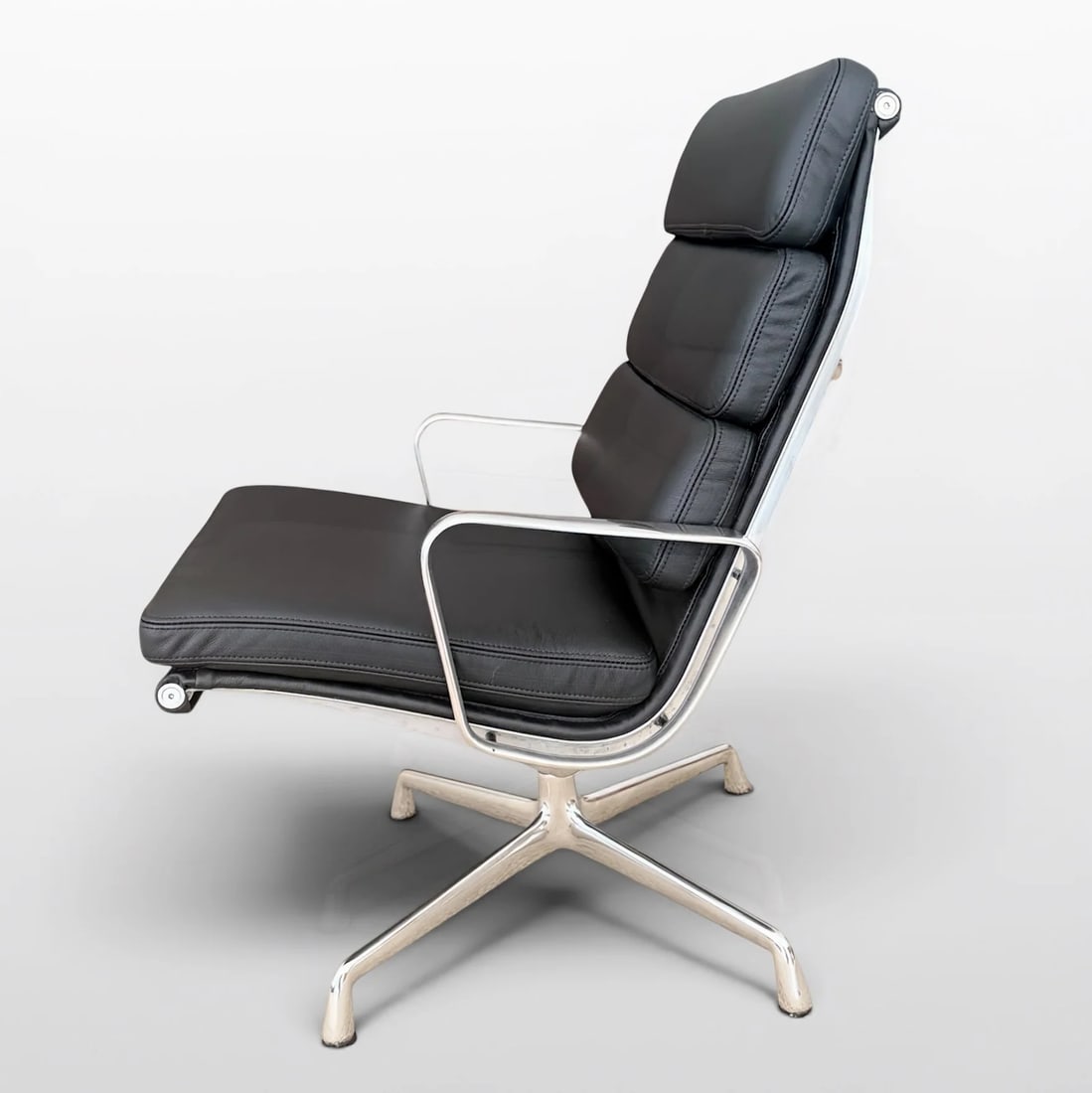 Eames Soft Pad Lounge Chair and Ottoman by Herman Miller - Black Leather - 4