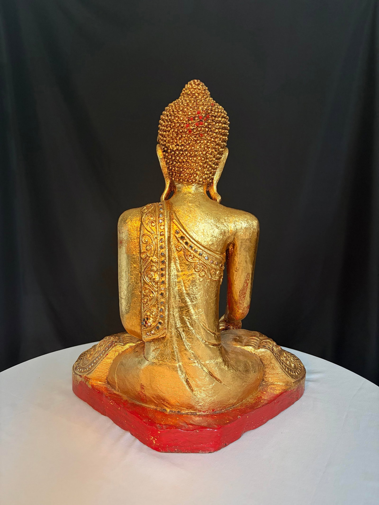 Vintage Carved Burmese Giltwood Seated Buddha With Sequin Accents - Lotus Style - 8