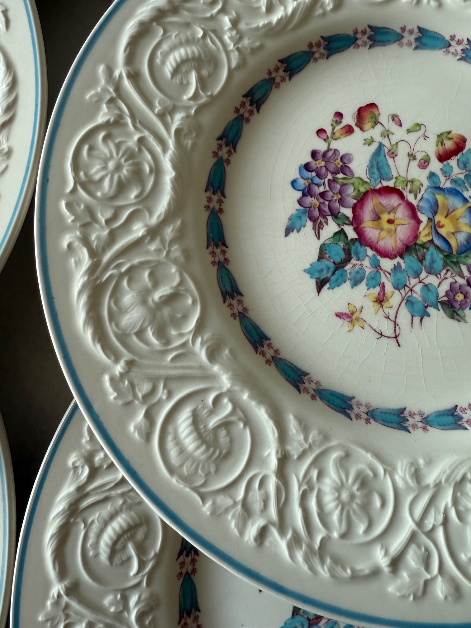 Set of 9 Wedgwood Dinner Plates in the Morning Glory Pattern - 8