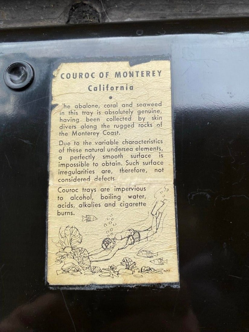 Vintage Couroc of Monterey Turquoise Angel Fish Tray With Genuine Abalone and Seaweed Inlay - 14