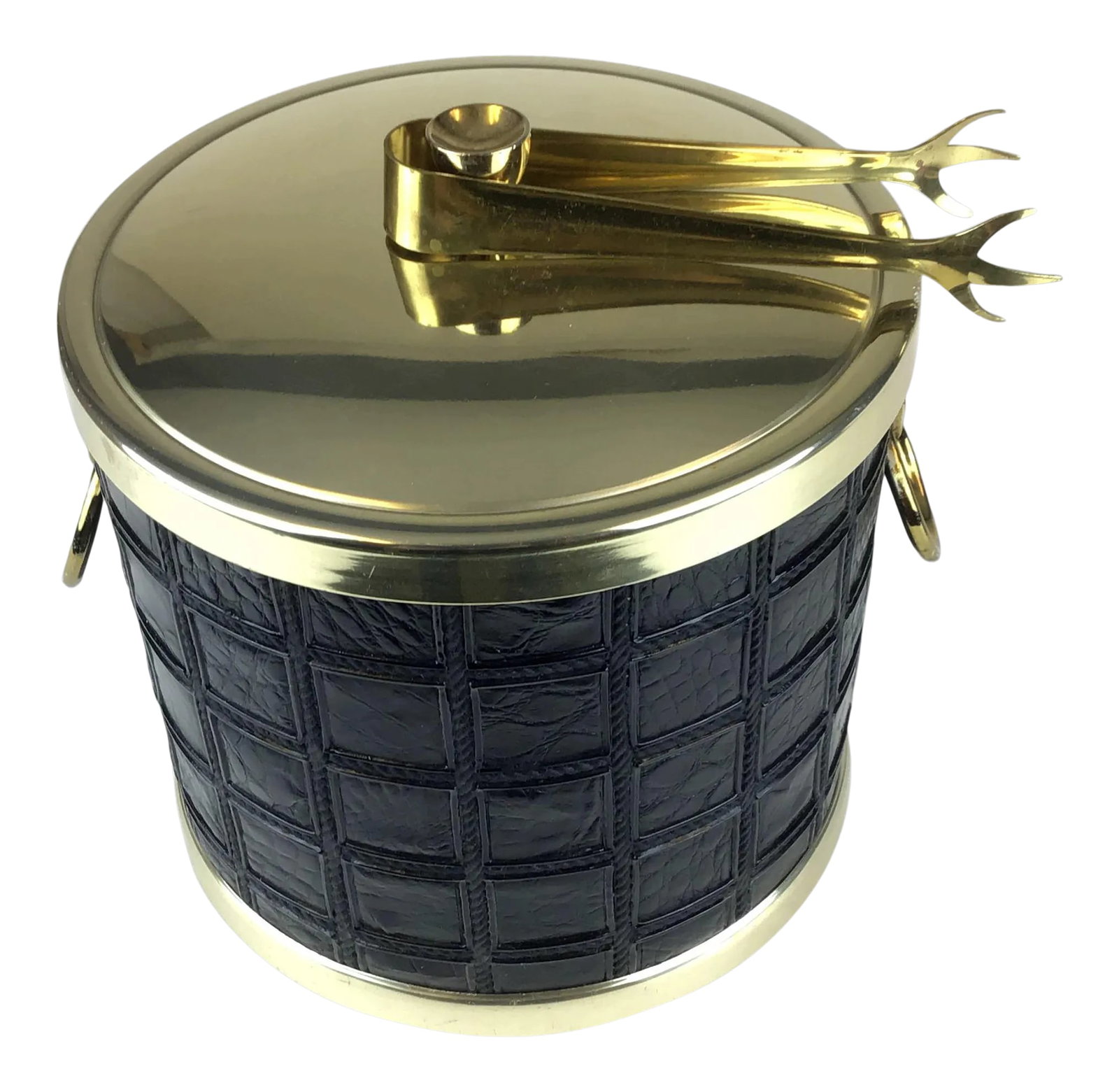 Vintage Mid Century Alligator Embossed Leather Ice Bucket With Tongs (1 of 13)
