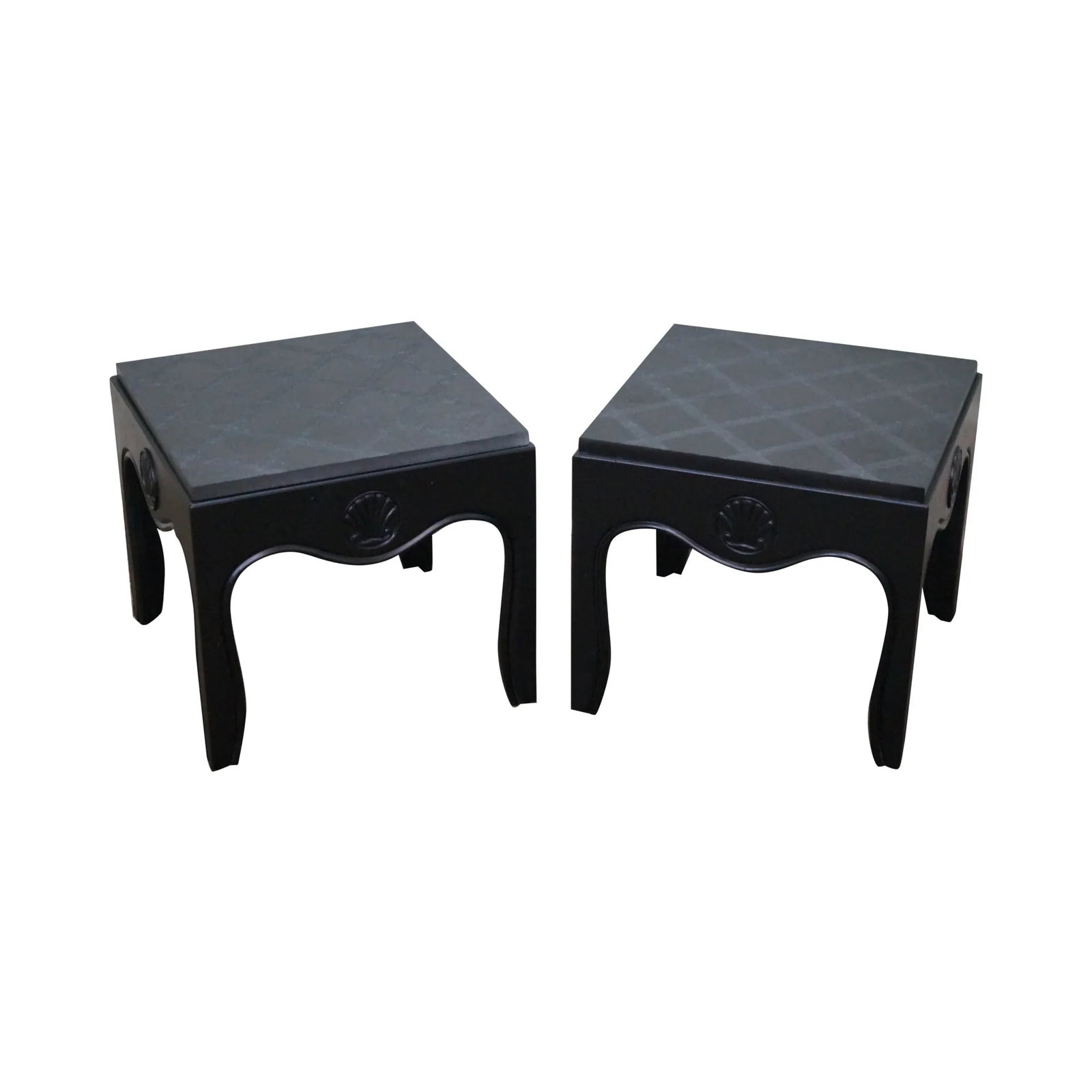 1970s Mid-Century Ebonized Black Slate Top Side Tables - A Pair (1 of 10)