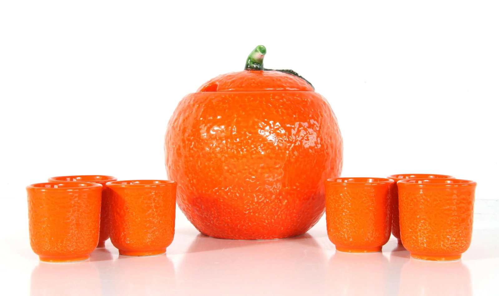 Vintage Italian Majolica Figural Orange Punch Bowl & 6 Glasses - Set of 7 - 11