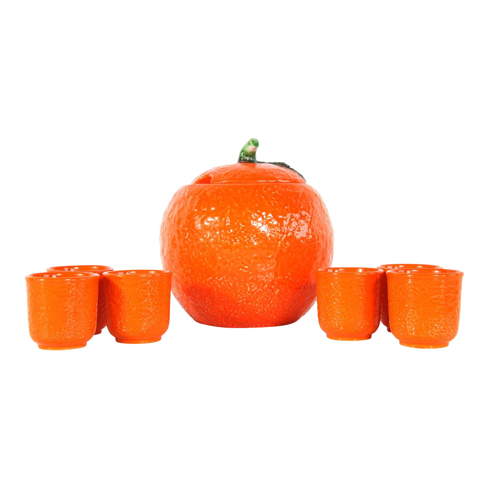 Vintage Italian Majolica Figural Orange Punch Bowl & 6 Glasses - Set of 7: Absolutely AWESOME vintage c.1960's Italian majolica punch bowl and glasses in the form of an orange! Great orange peel texture to the glaze, wonderful bright vibrant colors and a great hand feel!