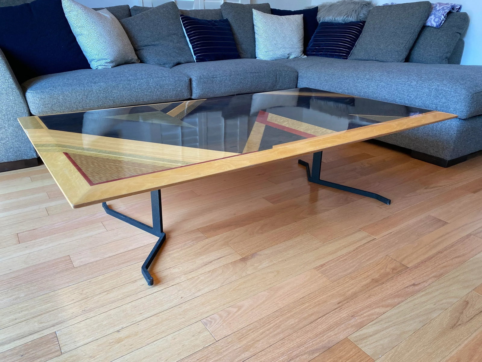 Rare Giovanni Offredi for Saporiti Italian Coffee Table - Geometric Dyed Wood Veneer Top & Sculptura - 12