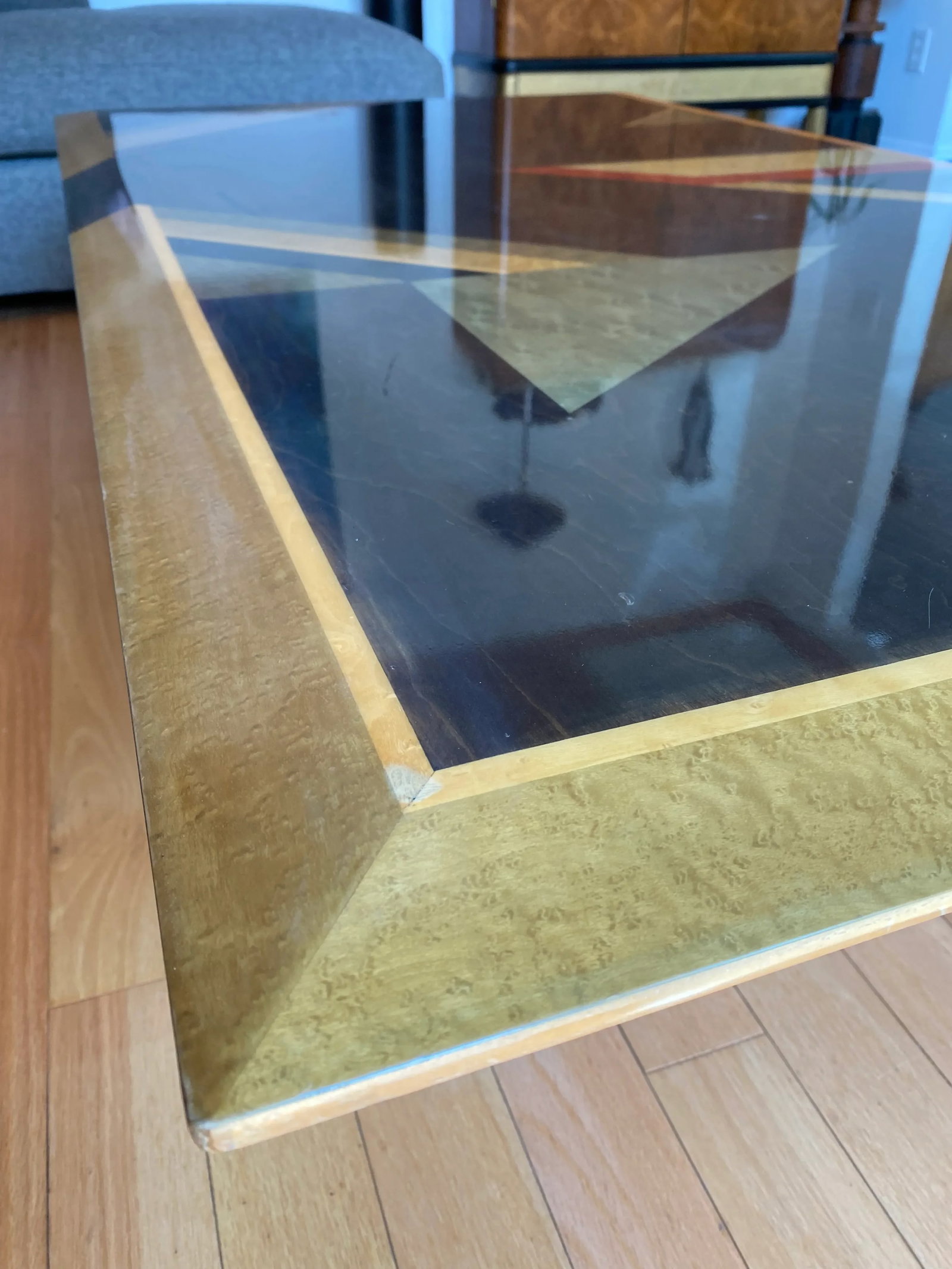 Rare Giovanni Offredi for Saporiti Italian Coffee Table - Geometric Dyed Wood Veneer Top & Sculptura - 6