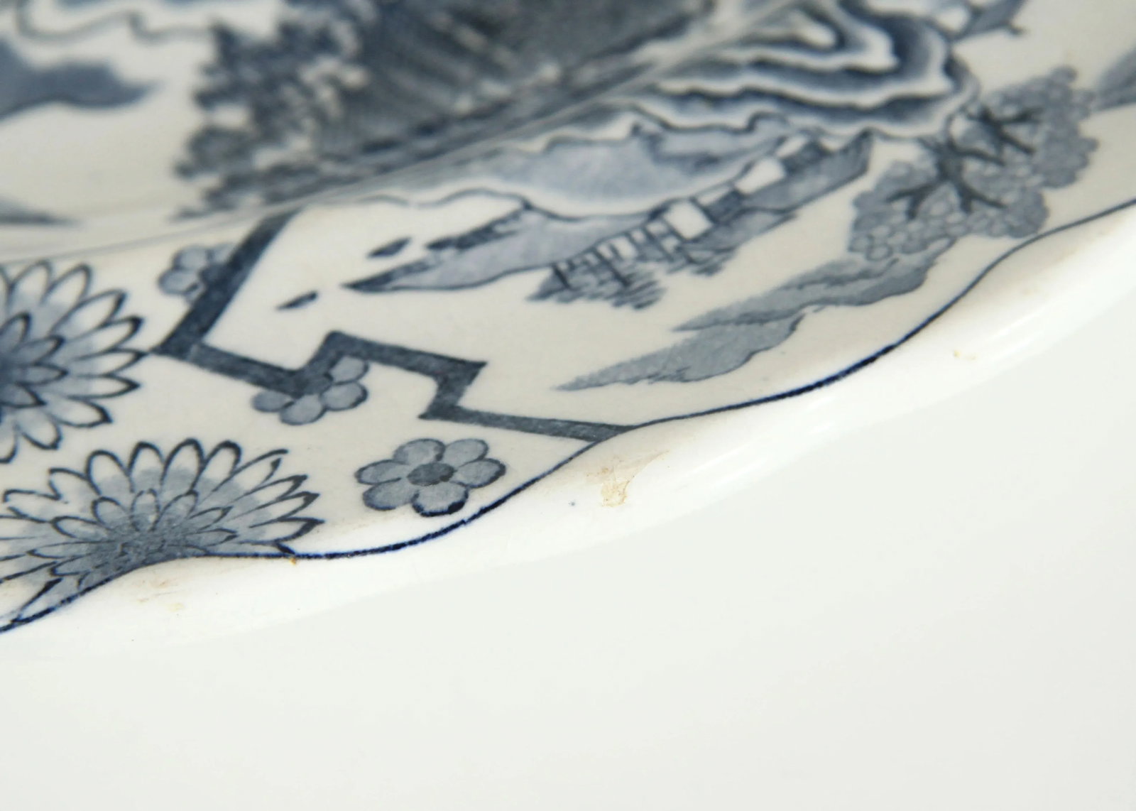 Antique 19th Century Japanese Meiji Blue & White Pottery 16" Serving Platter - 11