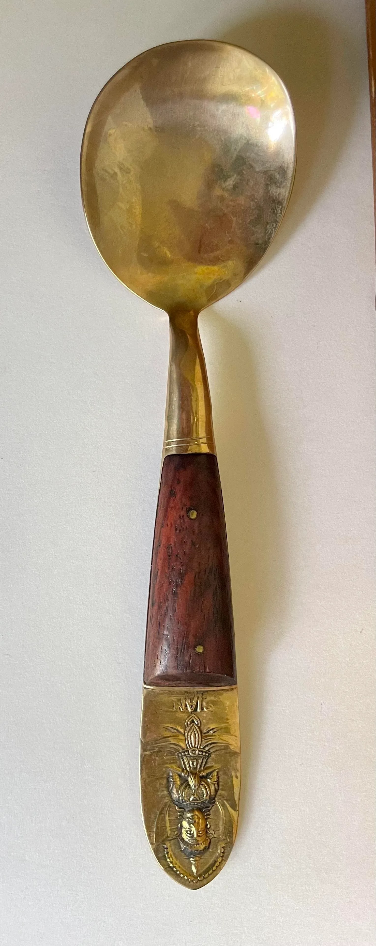Vintage Siam Thai Brass and Rosewood Complete Flatware Set for 12 - 10