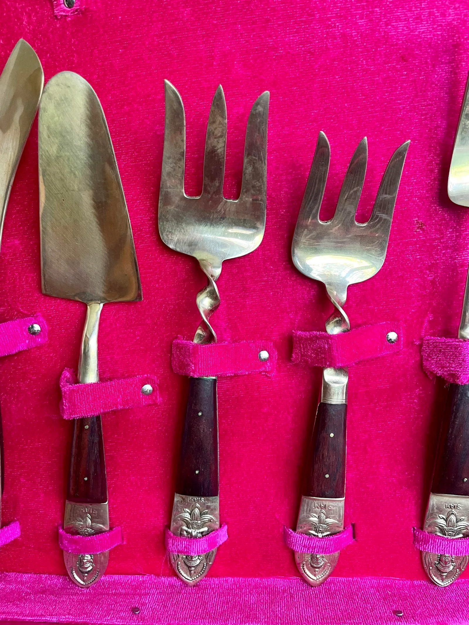 Vintage Siam Thai Brass and Rosewood Complete Flatware Set for 12 - 3