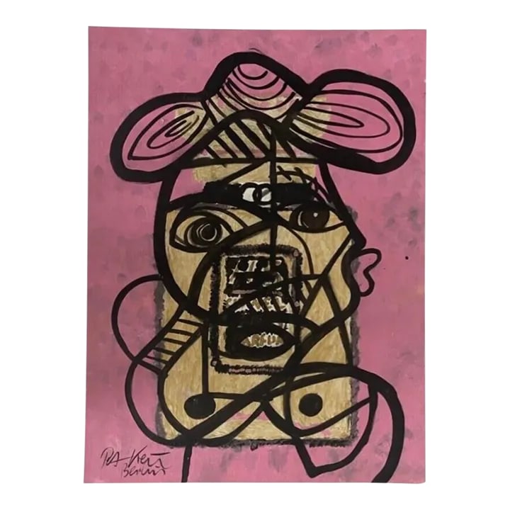 1980s "The Real Chanel Lady" Acrylic Painting by Artist Peter Keil: Peter Keil is a German artist that focuses primarily on abstract expressionism. Keil painted with some of the greats including Joan MirÃ³, Pablo Picasso and Andy Warhol, to name a few. This